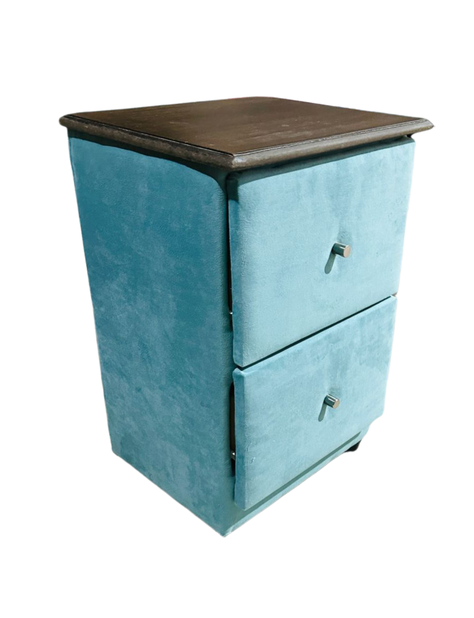 Velador Doble Cajón Turquesa Felpa -1