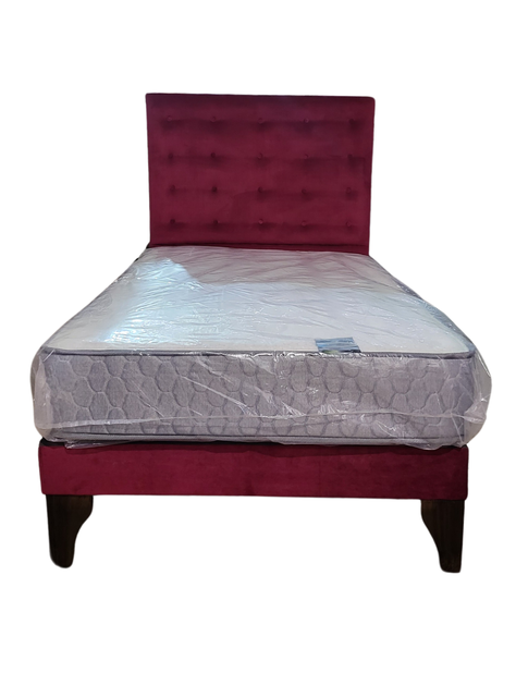 Cama Europea 1.5 Plazas + Respaldo Burdeo A Piso + Colchón Resorte-0