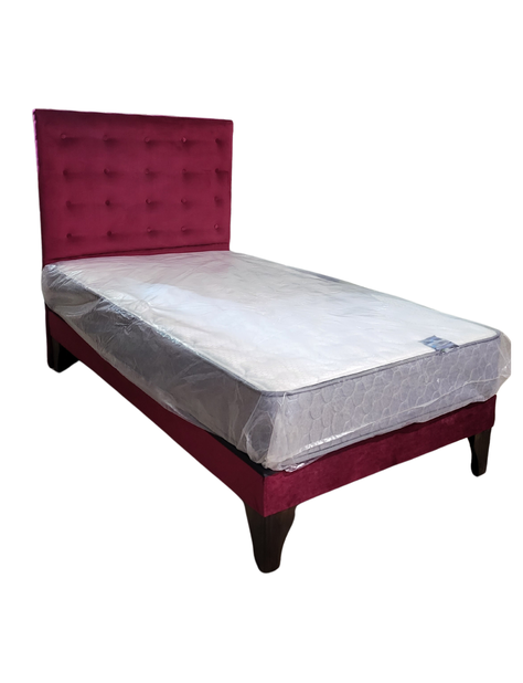 Cama Europea 1.5 Plazas + Respaldo Burdeo A Piso + Colchón Resorte-1