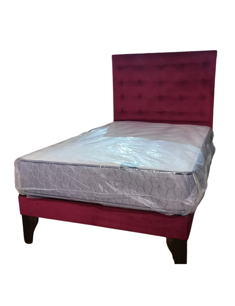 Cama Europea 1.5 Plazas + Respaldo Burdeo A Piso + Colchón Resorte-2