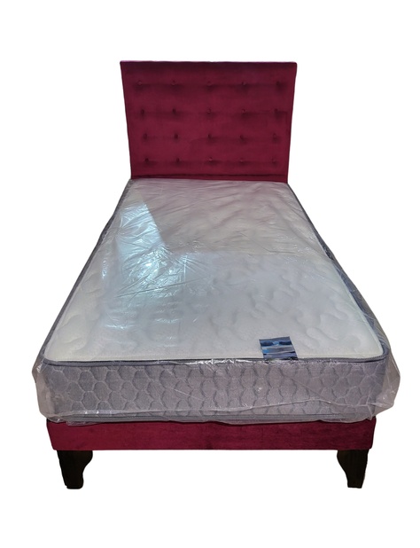 Cama Europea 1.5 Plazas + Respaldo Burdeo A Piso + Colchón Resorte-3