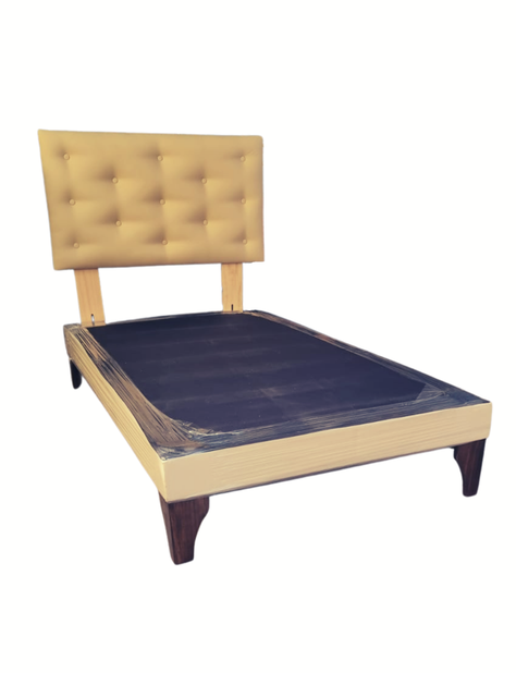 Base 1.5P + Respaldo Botone Beige Cuero Pu Muebles Rimar-1