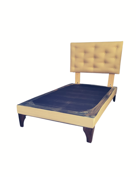 Base 1.5P + Respaldo Botone Beige Cuero Pu Muebles Rimar-2