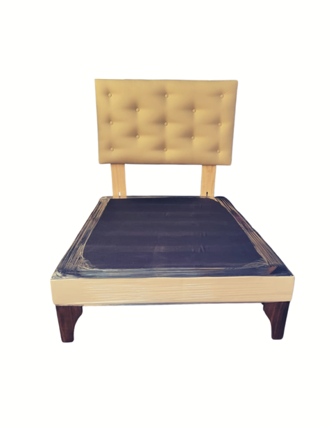 Base 1.5P + Respaldo Botone Beige Cuero Pu Muebles Rimar-0