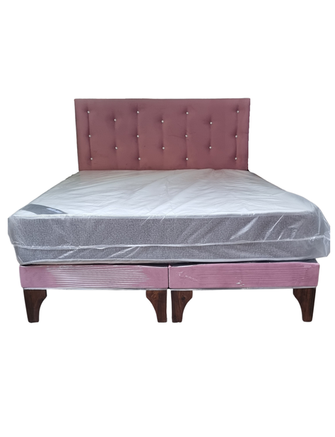 Cama Europea 2Plazas Palo Rosa Felpa Botón Diamante-0