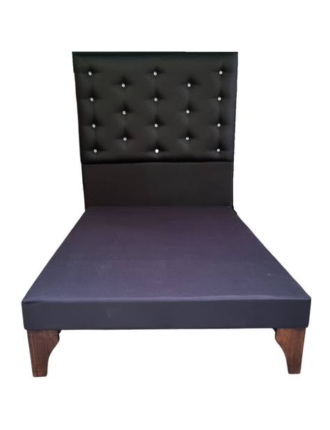 Cama 1.5 Plazas + Respaldo Negro A Piso + Colchón -3