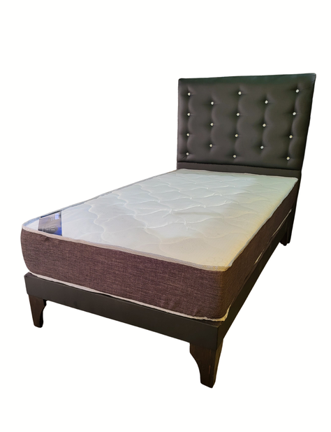 Cama 1.5 Plazas + Respaldo Negro A Piso + Colchón -1