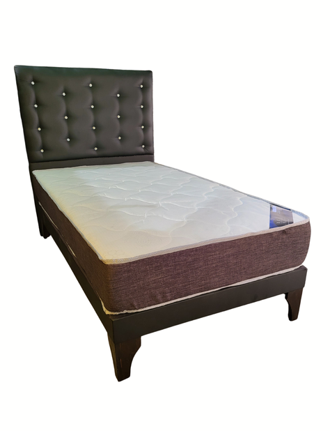 Cama 1.5 Plazas + Respaldo Negro A Piso + Colchón -0