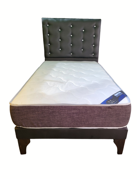 Cama 1.5 Plazas + Respaldo Negro A Piso + Colchón -2
