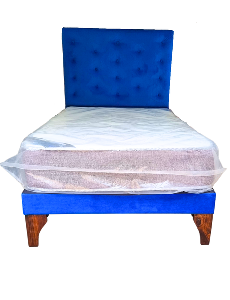Cama 1.5P +Respaldo Azul Rey a Piso + Colchón -0
