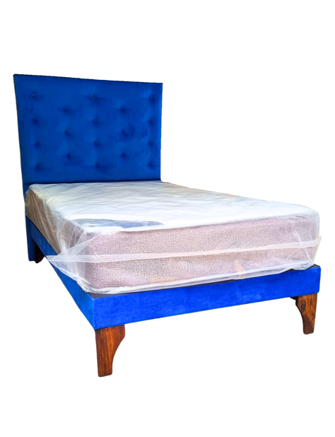 Cama 1.5P +Respaldo Azul Rey a Piso + Colchón -1