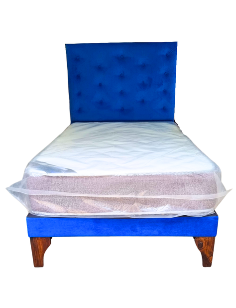 Cama 1.5P +Respaldo Azul Rey a Piso + Colchón -3