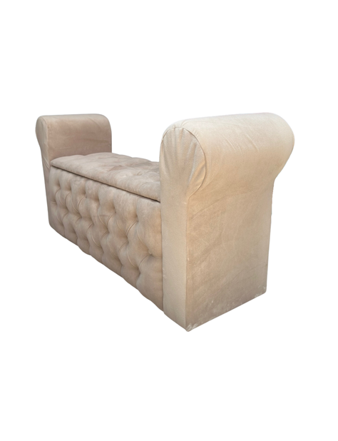 Banqueta Baúl Capitoné Con Brazos Beige Felpa -2