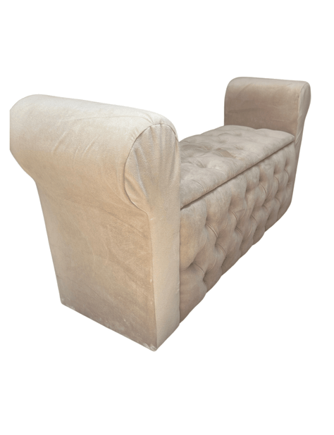 Banqueta Baúl Capitoné Con Brazos Beige Felpa -0