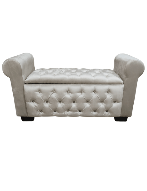 Banqueta Baúl Capitoné Con Brazos Beige Felpa -1