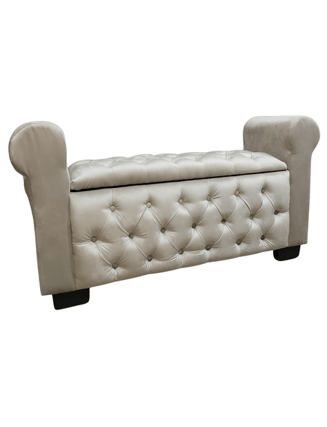Banqueta Baúl Capitoné Con Brazos Beige Felpa -3