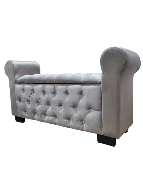 Banqueta Baúl Capitoné Con Brazos Beige Felpa -4