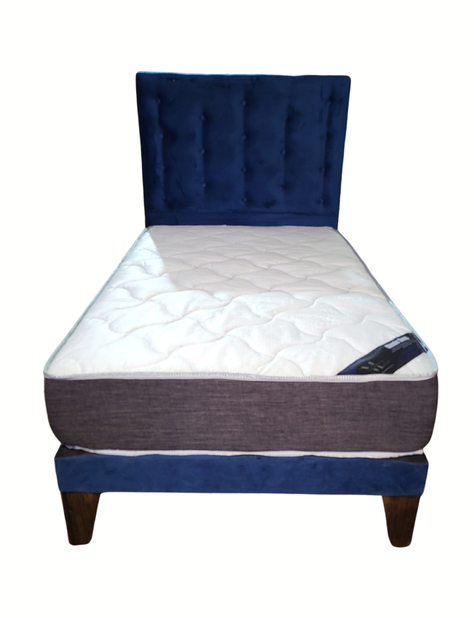 Cama 1.5P +Respaldo a Piso Azul Marino + Colchón -0