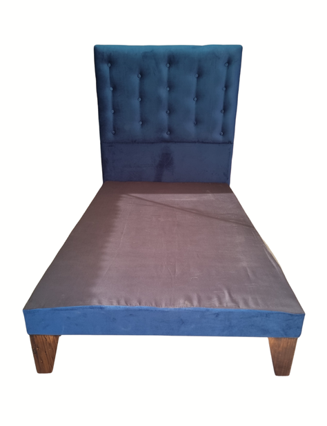 Cama 1.5P +Respaldo a Piso Azul Marino + Colchón -4