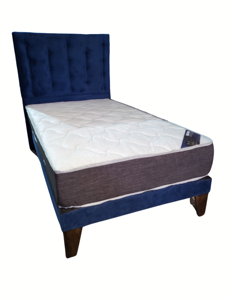 Cama 1.5P +Respaldo a Piso Azul Marino + Colchón -1