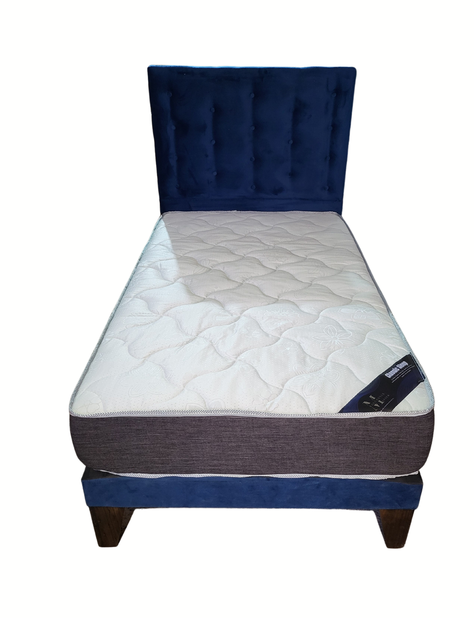 Cama 1.5P +Respaldo a Piso Azul Marino + Colchón -3