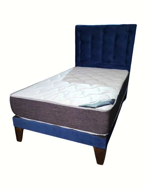 Cama 1.5P +Respaldo a Piso Azul Marino + Colchón -2