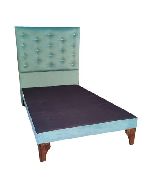 Base Cama Europea 1.5 plazas + Respaldo a Piso Turquesa Felpa Botón Diamante-1
