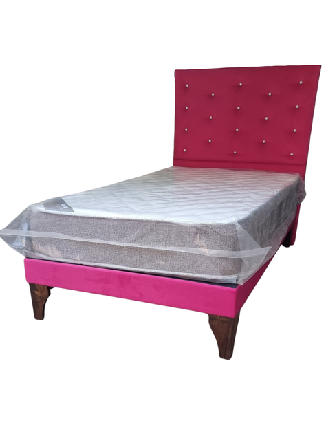 Cama 1.5P + Respaldo Fucsia a Piso + Colchón -2