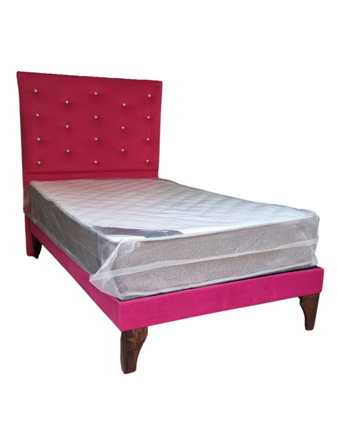 Cama 1.5P + Respaldo Fucsia a Piso + Colchón -1