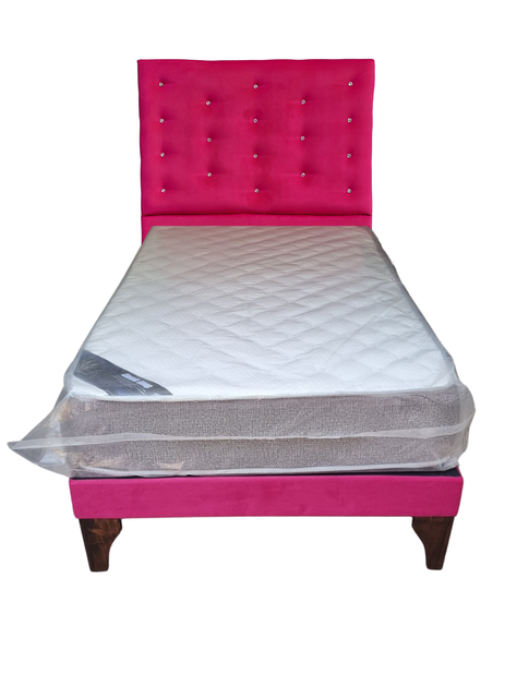 Cama 1.5P + Respaldo Fucsia a Piso + Colchón -3