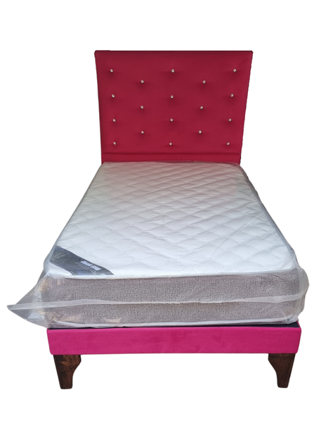 Cama 1.5P + Respaldo Fucsia a Piso + Colchón -4