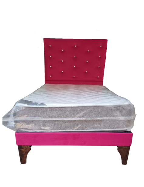 Cama 1.5P + Respaldo Fucsia a Piso + Colchón -5