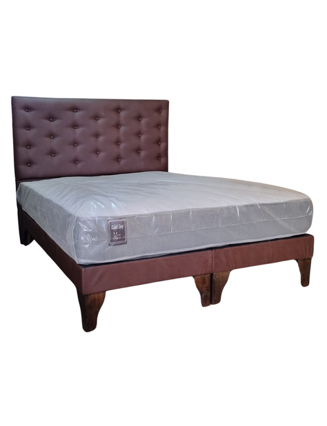 Cama Europea 2 Plazas Respaldo Eco Cuero A Piso Chocolate-1