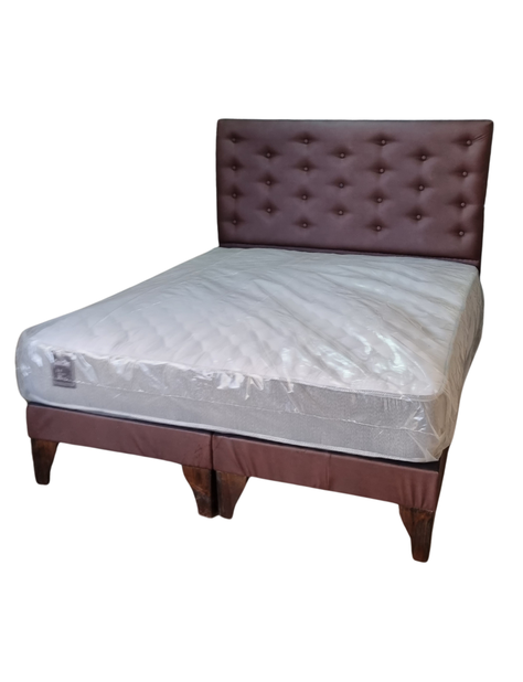 Cama Europea 2 Plazas Respaldo Eco Cuero A Piso Chocolate-2
