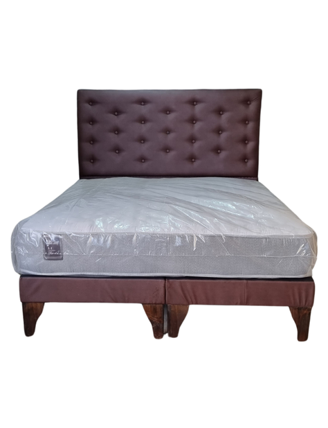 Cama Europea 2 Plazas Respaldo Eco Cuero A Piso Chocolate-3