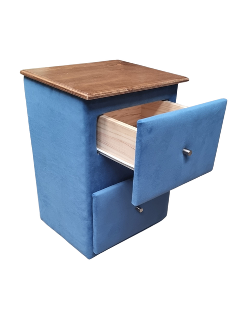 Velador Doble Cajón Azul Felpa-2