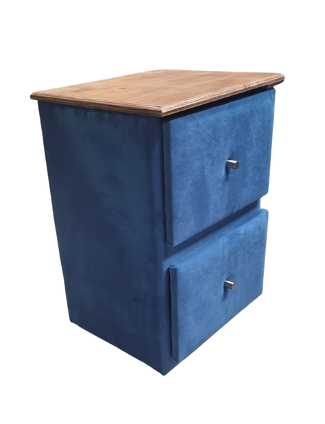 Velador Doble Cajón Azul Felpa-1