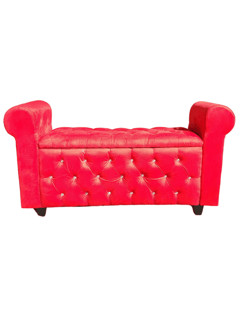 BANQUETA BAUL CON BRAZOS FELPA ROJO BOTON DIAMANTE -1