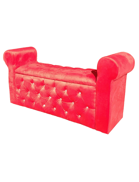 BANQUETA BAUL CON BRAZOS FELPA ROJO BOTON DIAMANTE -2
