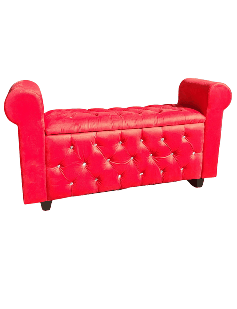 BANQUETA BAUL CON BRAZOS FELPA ROJO BOTON DIAMANTE -3