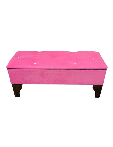 Banqueta Baul Botoné Rosado Diamante Felpa-5
