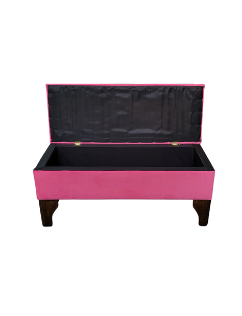 Banqueta Baul Botoné Rosado Diamante Felpa-6