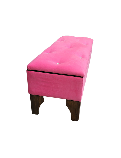 Banqueta Baul Botoné Rosado Diamante Felpa-4