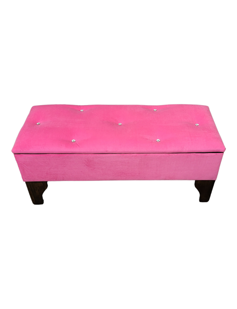 Banqueta Baul Botoné Rosado Diamante Felpa-2