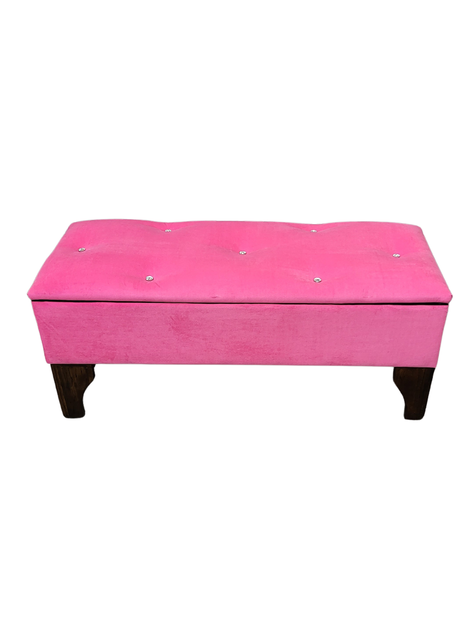 Banqueta Baul Botoné Rosado Diamante Felpa-0