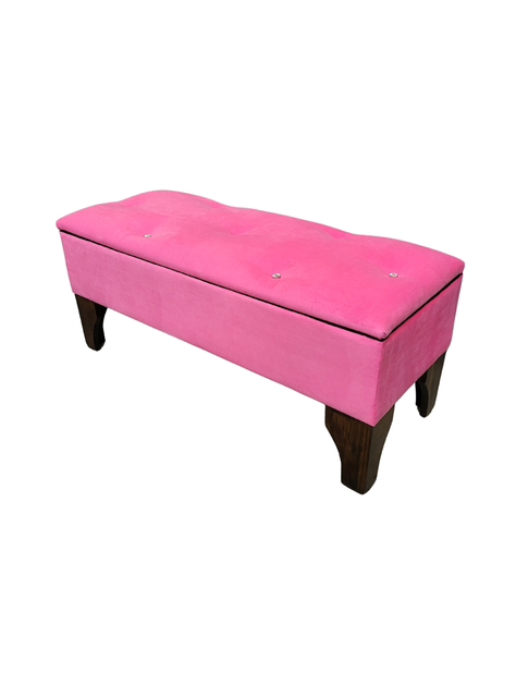 Banqueta Baul Botoné Rosado Diamante Felpa-3