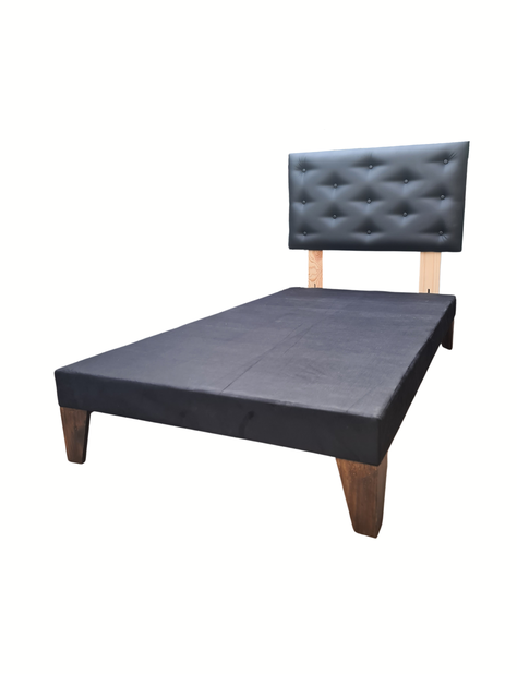 Base 1.5P + Respaldo Botone Negro Cuero Pu Muebles Rimar-2