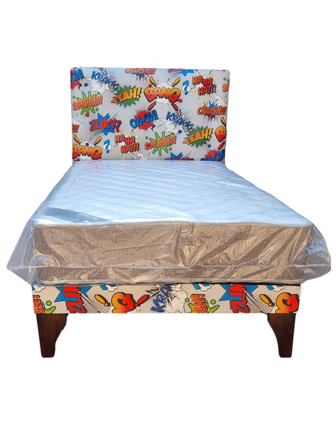 Cama Europea 1.5P Respaldo Comic Yeah! Colchon Resorte Bonnell Marver -0