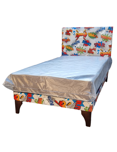 Cama Europea 1.5P Respaldo Comic Yeah! Colchon Resorte Bonnell Marver -2