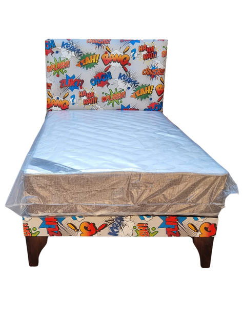 Cama Europea 1.5P Respaldo Comic Yeah! Colchon Resorte Bonnell Marver -3